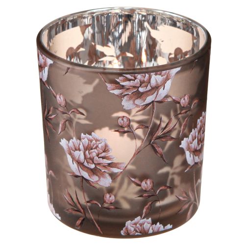Floristik24 Tealight decorazione da tavolo in vetro garofani marrone argento H8cm 4 pz