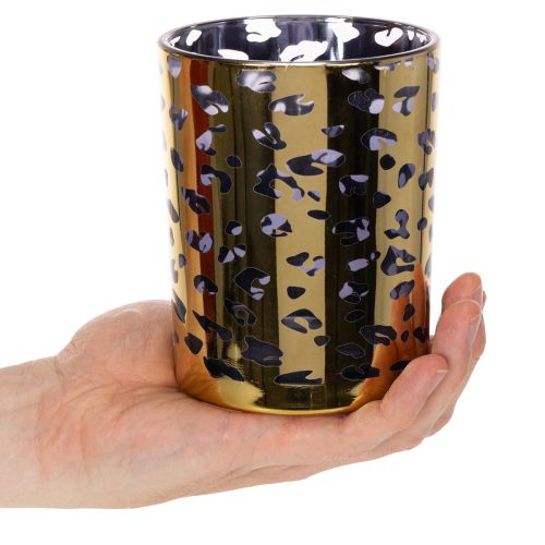 Portacandele in vetro con stampa leopardata per decorazione da tavola, 12 cm | Floristik24.it