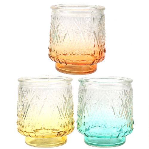 Floristik24 Bicchiere tealight arancione / giallo / turchese Ø8cm 3 pezzi