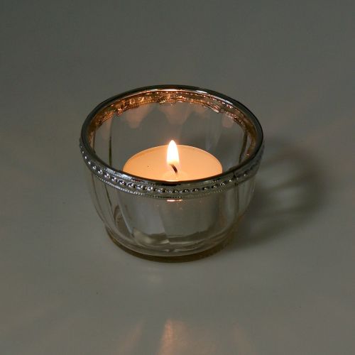 Floristik24 Vetro tealight antico con bordo in metallo Ø7cm H4cm