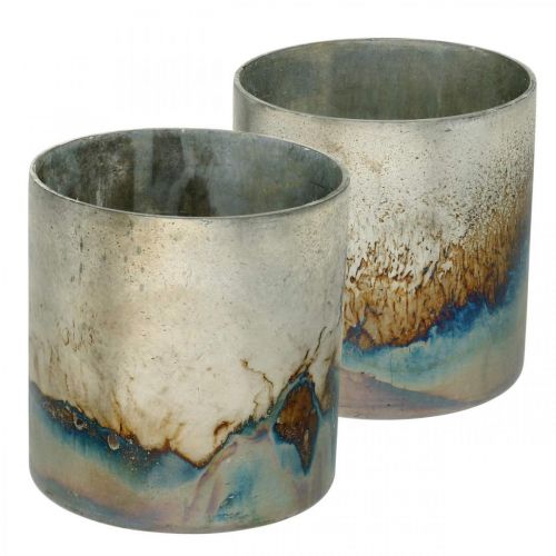 Floristik24 Vetro tealight, portacandele, lanterna in vetro aspetto antico Ø10cm H10.5cm 2 pezzi