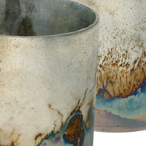 Floristik24 Vetro tealight, portacandele, lanterna in vetro aspetto antico Ø10cm H10.5cm 2 pezzi