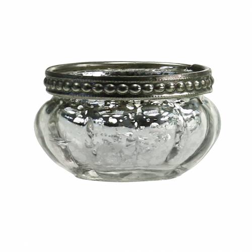 Prodotto Tealight in vetro argento antico con bordo in metallo Ø6cm H3,5cm