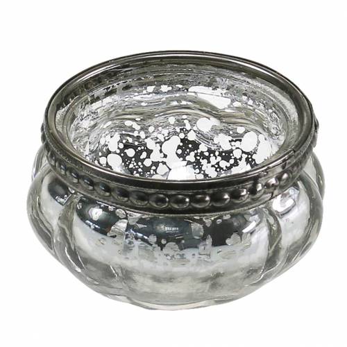 Prodotto Tealight in vetro argento antico con bordo in metallo Ø6cm H3,5cm