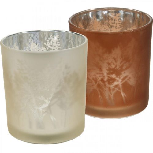 Floristik24 Lanterna in vetro, tealight in vetro con motivo a foglia, decorazione autunnale Ø8cm H9cm 2 pezzi