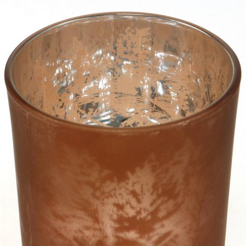 Floristik24 Lanterna in vetro, tealight in vetro con motivo a foglia, decorazione autunnale Ø8cm H9cm 2 pezzi
