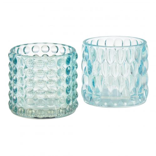 Floristik24 Lanterna in vetro colorato azzurro tealight Ø9,5 cm H9 cm 2 pezzi