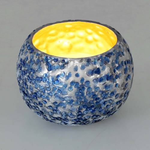 Floristik24 Lanterna in Vetro Argento Blu Ø8.5cm H6cm