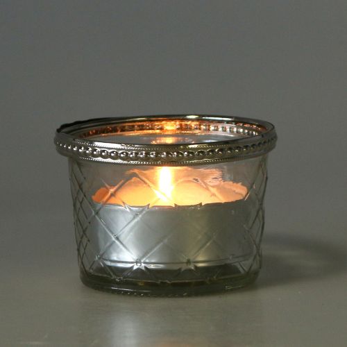 Floristik24 Tealight diamante in vetro con bordo in metallo Ø8cm H5.5cm 4 pezzi