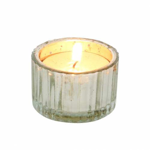 Floristik24 Tealight bicchiere vintage contadino argento Ø4,8cm H3cm 4 pezzi