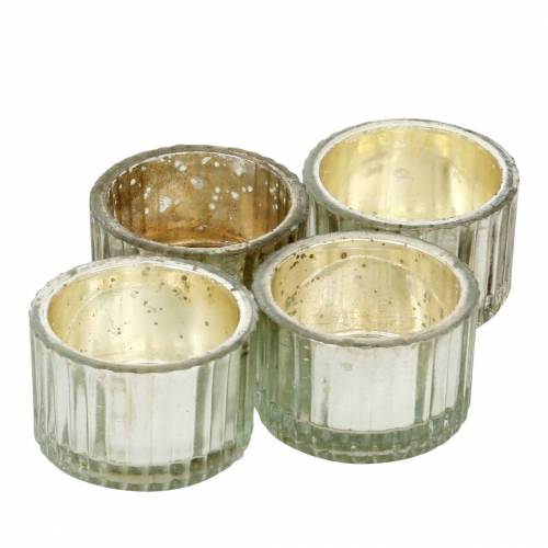 Floristik24 Tealight bicchiere vintage contadino argento Ø4,8cm H3cm 4 pezzi
