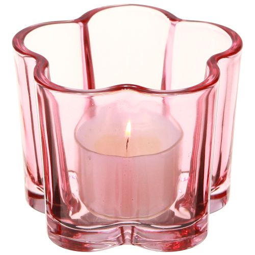 Portacandele a forma di fiore in vetro rosa Ø7,5cm H6cm 6 pezzi
