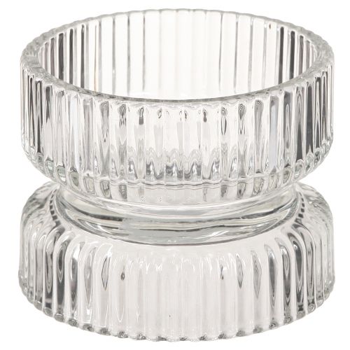 Prodotto Portacandele in vetro rigato decorativo trasparente Ø9cm H7cm 4 pz