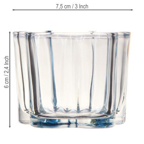 Prodotto Portacandele in vetro a forma di fiore, blu, Ø7,5cm, altezza 6cm, 6 pezzi