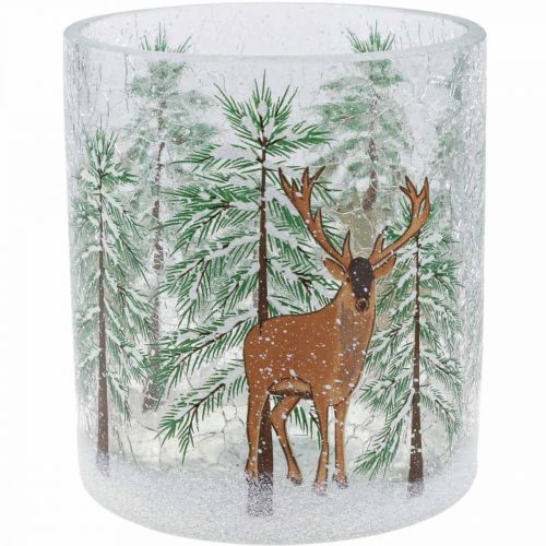 Floristik24 Porta tealight in vetro natalizio crackle tealight in vetro H13cm