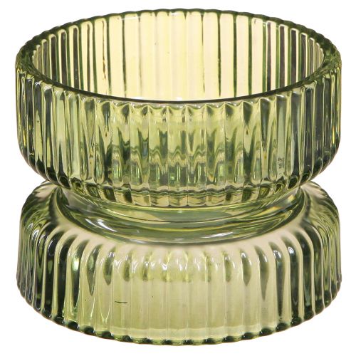Floristik24 Portacandele in vetro decorativo rigato verde Ø9cm H7cm 4 pz