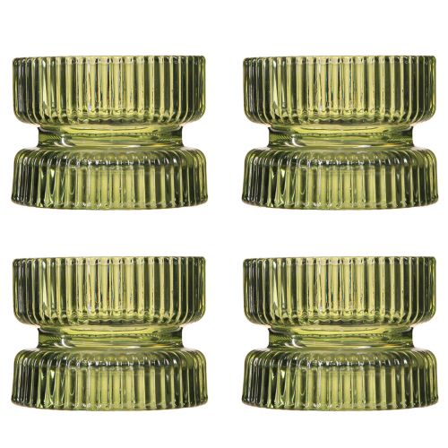 Prodotto Portacandele in vetro decorativo rigato verde Ø9cm H7cm 4 pz