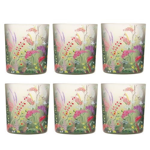 Prodotto Porta tealight in vetro fiori primavera estate H8cm 6 pz