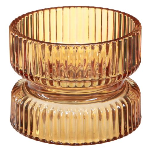 Floristik24 Portacandele in vetro rigato decorativo arancione Ø9cm H7cm 4 pz