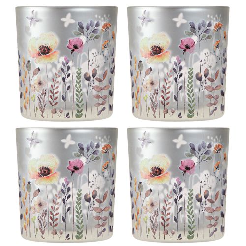 Prodotto Porta tealight in vetro papavero farfalla colorato 8 cm 4 pz