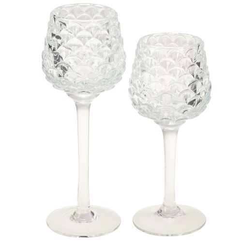 Portacandele in vetro conico con base H19,5/22,5 cm, set da 2