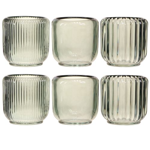Prodotto Portacandela in vetro con decoro scanalature grigie 8cm 6 pz