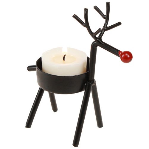 Floristik24 Porta tealight renna in metallo con naso rosso nero 11,5 cm 6 pezzi