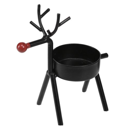 Floristik24 Porta tealight renna in metallo con naso rosso nero 11,5 cm 6 pezzi