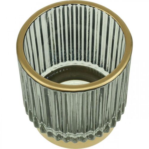 Floristik24 Lanterna porta tealight in vetro rigato oro/grigio H8cm 2pz