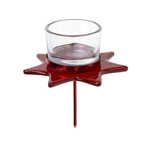 Floristik24 Porta tealight a forma di stella rossa con vetro Ø10cm H10,5cm 2 pezzi
