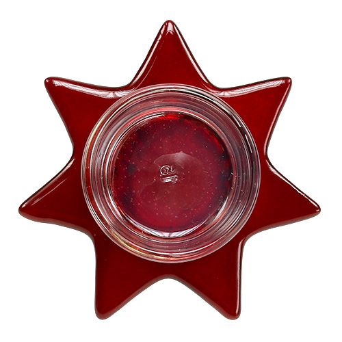Prodotto Porta tealight a forma di stella rossa con vetro Ø10cm H10,5cm 2 pezzi