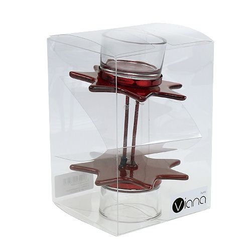 Floristik24 Porta tealight a forma di stella rossa con vetro Ø10cm H10,5cm 2 pezzi