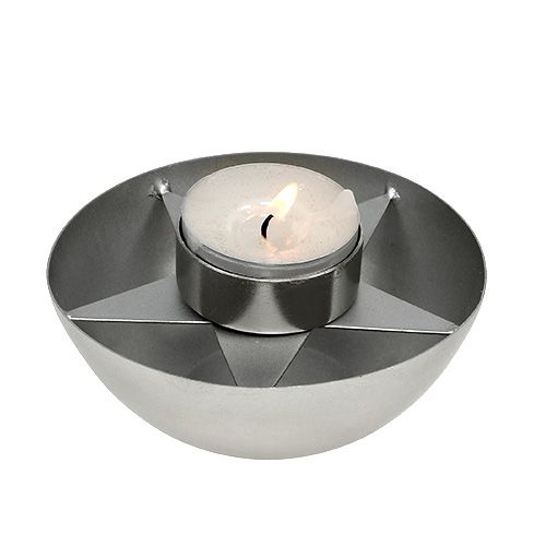 Floristik24 Portacandela argento Ø10cm H4cm 1pz