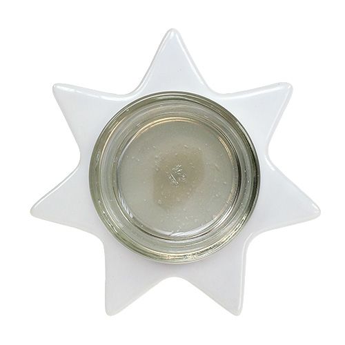 Prodotto Portacandelina bianca a forma di stella con vetro Ø10cm H10.5cm 2pz