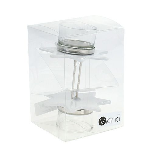 Floristik24 Portacandelina bianca a forma di stella con vetro Ø10cm H10.5cm 2pz