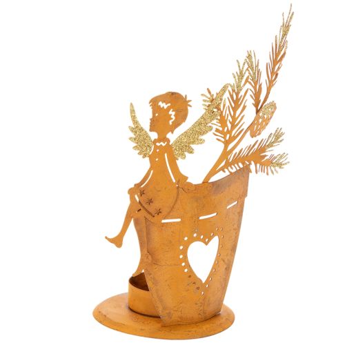 Portacandele natalizio, decorazione a forma di angelo, decorazione effetto ruggine, Ø8cm H18cm acquistare | Floristik24.it