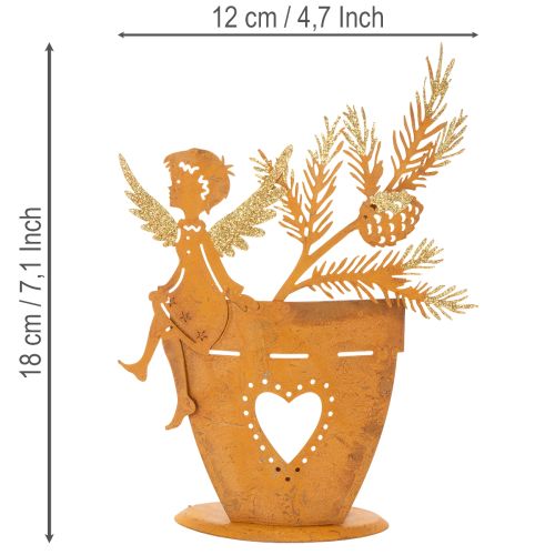 Portacandele natalizio, decorazione a forma di angelo, decorazione effetto ruggine, Ø8cm H18cm | Floristik24.it