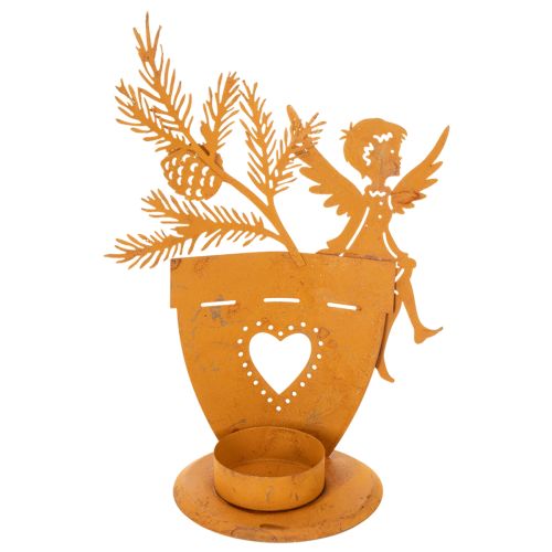Portacandele natalizio, decorazione a forma di angelo, decorazione effetto ruggine, Ø8cm H18cm | Floristik24.it