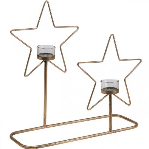 Floristik24 Portacandela Star Metal Golden Vintage 2 fiamme L38cm