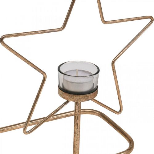Floristik24 Portacandela Star Metal Golden Vintage 2 fiamme L38cm