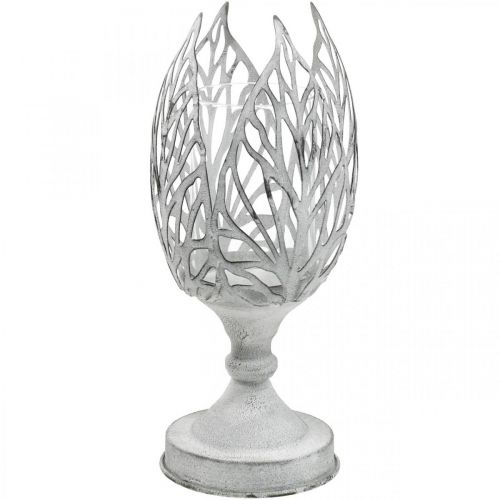 Lanterna in metallo bianco, portacandele fiore Ø13cm H30cm