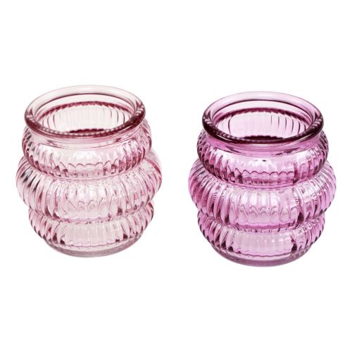 Prodotto Porta tealight decorazione in vetro viola rosa Ø7,5 cm H7,5 cm 2 pezzi