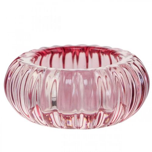 Floristik24 Porta Tealight Portacandele in Vetro Rotondo Rosa Ø8cm H3.5cm