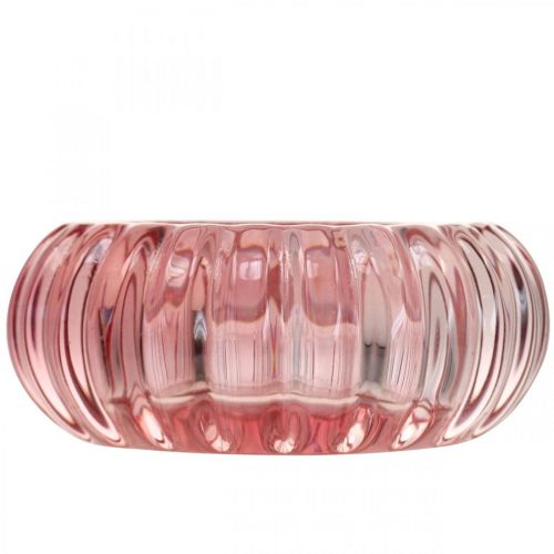 Floristik24 Porta Tealight Portacandele in Vetro Rotondo Rosa Ø8cm H3.5cm