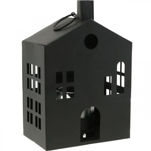 Portacandela casa in metallo nero, casetta luminosa Ø4.4cm H18cm