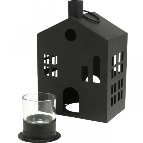 Floristik24 Portacandela casa in metallo nero, casetta luminosa Ø4.4cm H18cm