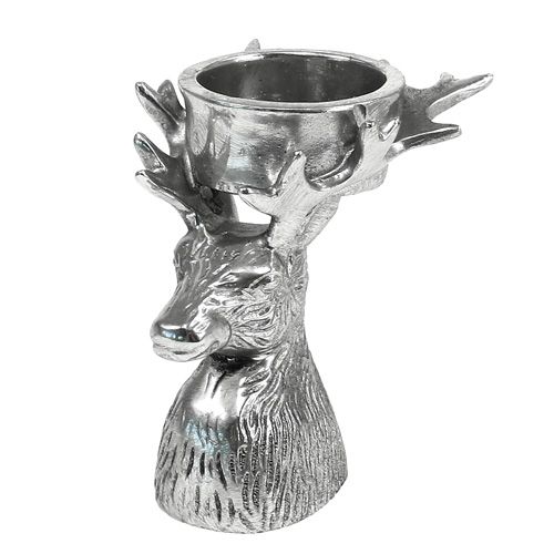 Floristik24 Porta tealight testa di cervo argento 8,5 cm