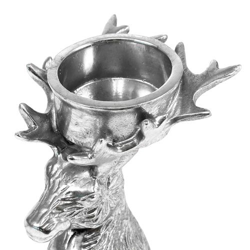 Floristik24 Porta tealight testa di cervo argento 8,5 cm