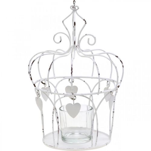 Floristik24 Corona porta tea light con cuori shabby chic bianco Ø14cm H22cm