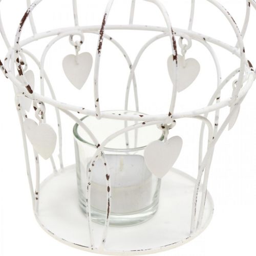 Floristik24 Corona porta tea light con cuori shabby chic bianco Ø14cm H22cm